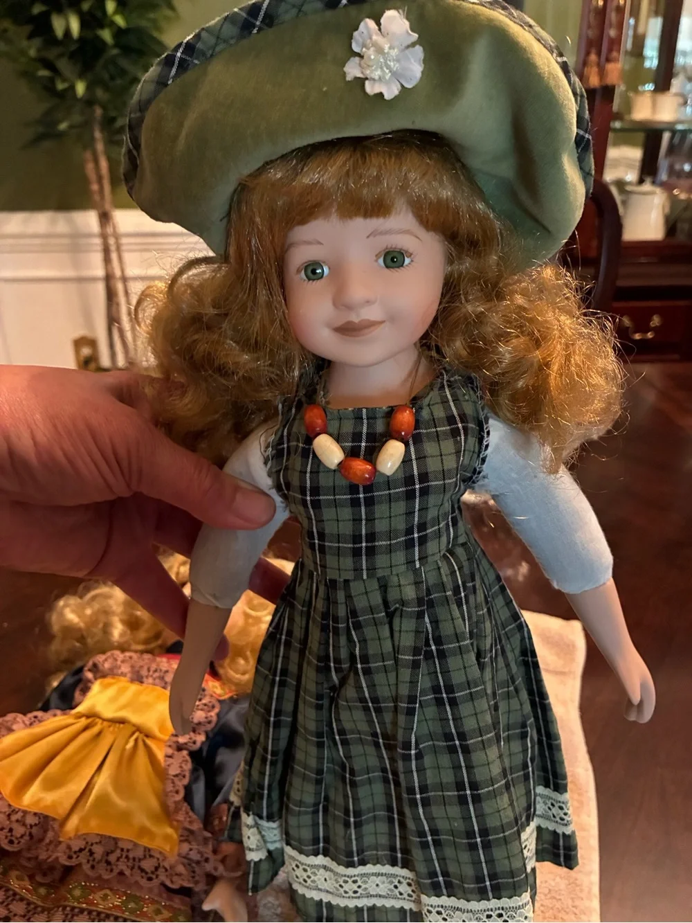 Green Portrait Doll with Green Eyes - Classic Cloth Dress